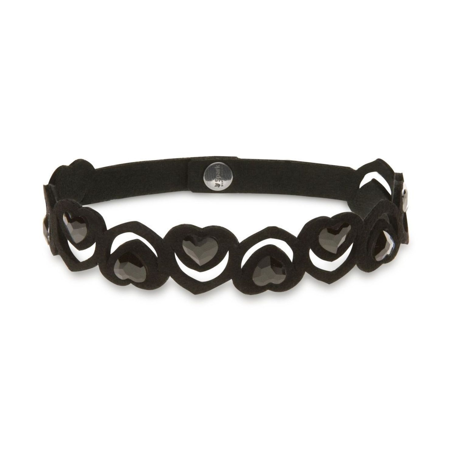 Bransoletka damska Spark Petite Heart w czarnym kolorze to ciekawa biżuteria z efektownym połączeniem materiału i luksusowych kryształków Swarovskiego..jpg
