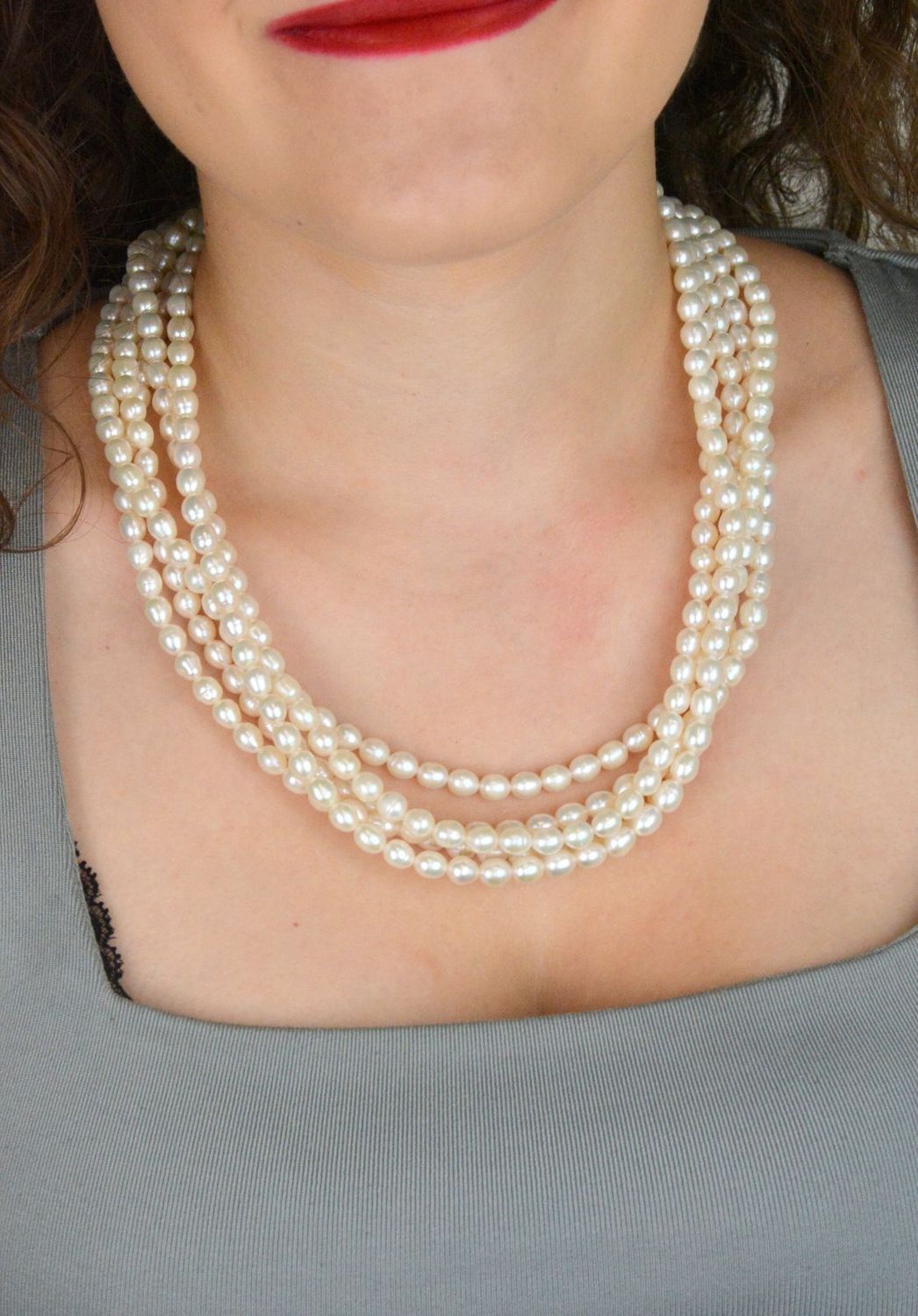 Naszyjnik z białych naturalnych pereł 7 mm – 5 rzędów, srebro 925, 55 cm.jpg