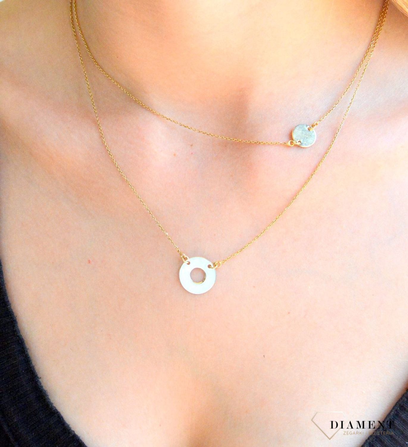 Srebrny naszyjnik celebrytka damska 925 pozłacana dwa łańcuszki z kółeczkami CRMCL0015069. Srebrny naszyjnik damski. Naszyjnik srebrny celebrytka. Srebrna celebrytka damska z zawieszkami. Srebrny naszyjnik celebrytka damska na prezent (1).jpg