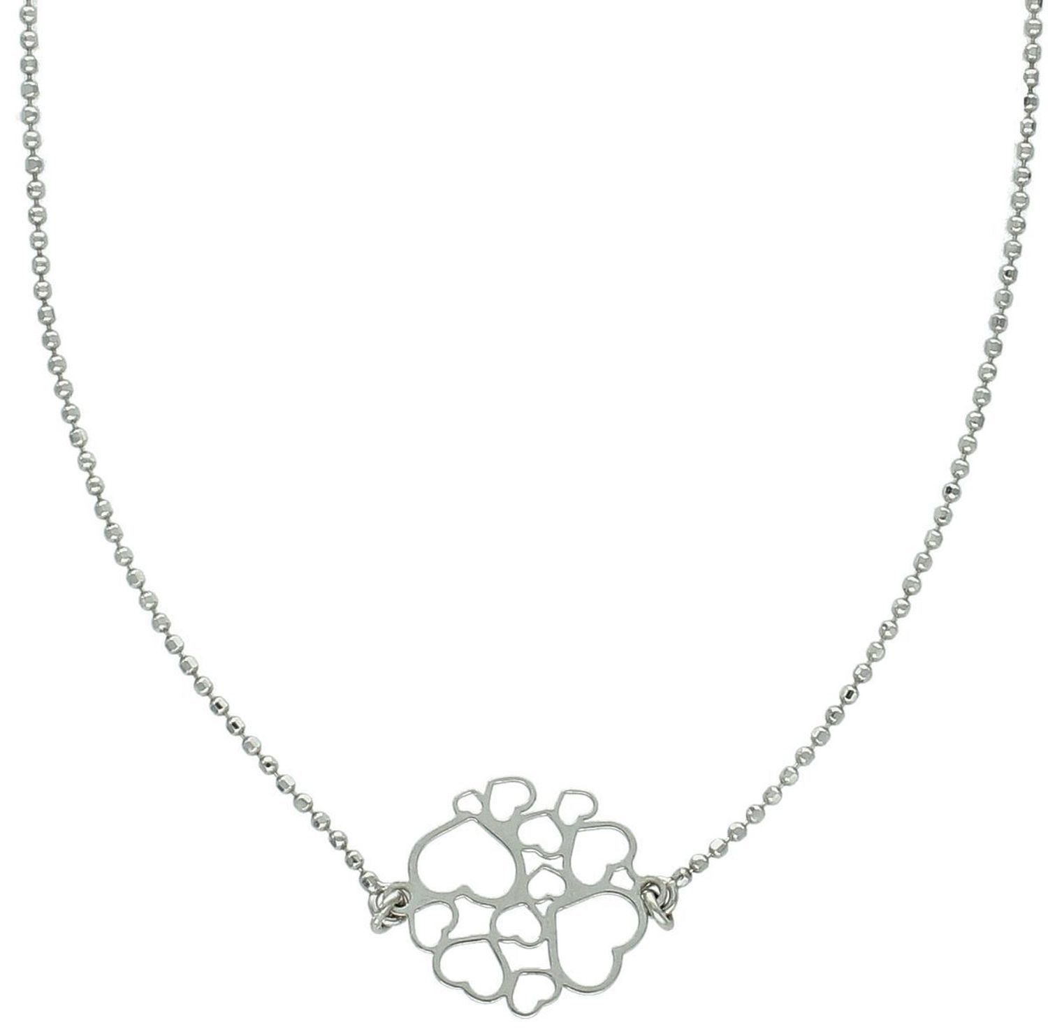 Elegancki srebrny naszyjnik próba 925 z ażurową okrągłą zawieszką z małymi serduszkami. Długość naszyjnika 41 cm + 3 cm. Zapięcie na karabińczyk. Waga 2,58 g. Firma Dall'Acqua.1.jpg