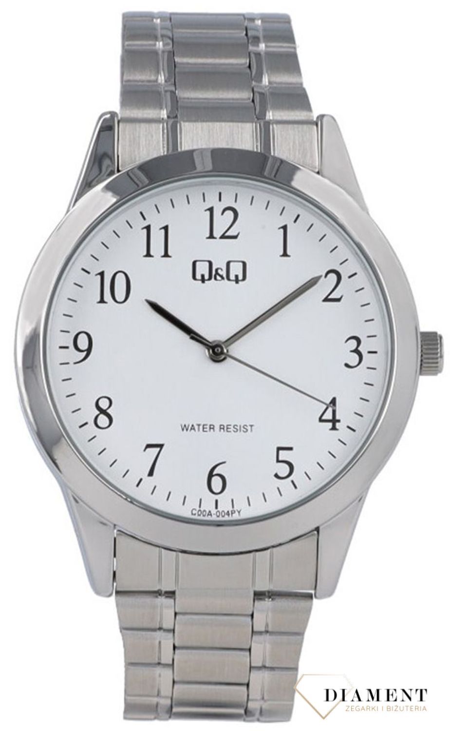Zegarek męski QQ na bransolecie biała tarcz z cyframi C00A-004P. Klasyczny męski zegarek na prezent. Tani męski zegarek. Wyraźny męski zegarek na bransolecie. Zegarek dla seniora. Zegarek dla starszej osoby na branso.jpg