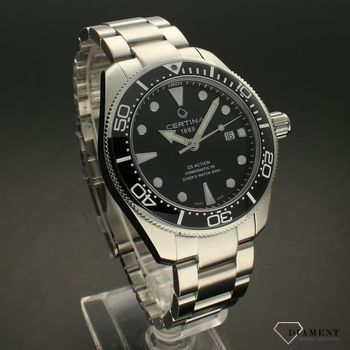 Zegarek ⌚ męski mechaniczny Certina DS Diver Powermatic 80 C032.607.11.051.00 Powermatic 80 z czarną tarczą na srebrnej bransolecie.  (1).jpg
