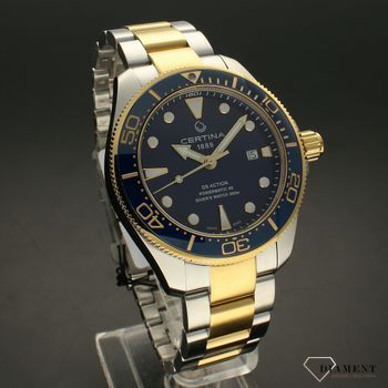 Zegarek ⌚ damski mechaniczny Certina DS Diver Powermatic 80 C032.607.22.041.00 Powermatic 80 z niebieską tarczą na złoto-srebrnej bransolecie.  (1).jpg