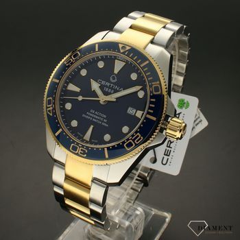 Zegarek ⌚ damski mechaniczny Certina DS Diver Powermatic 80 C032.607.22.041.00 Powermatic 80 z niebieską tarczą na złoto-srebrnej bransolecie.  (2).jpg