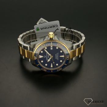 Zegarek ⌚ damski mechaniczny Certina DS Diver Powermatic 80 C032.607.22.041.00 Powermatic 80 z niebieską tarczą na złoto-srebrnej bransolecie.  (3).jpg