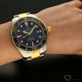 Zegarek ⌚ damski mechaniczny Certina DS Diver Powermatic 80 C032.607.22.041.00 Powermatic 80 z niebieską tarczą na złoto-srebrnej bransolecie.  (5).jpg