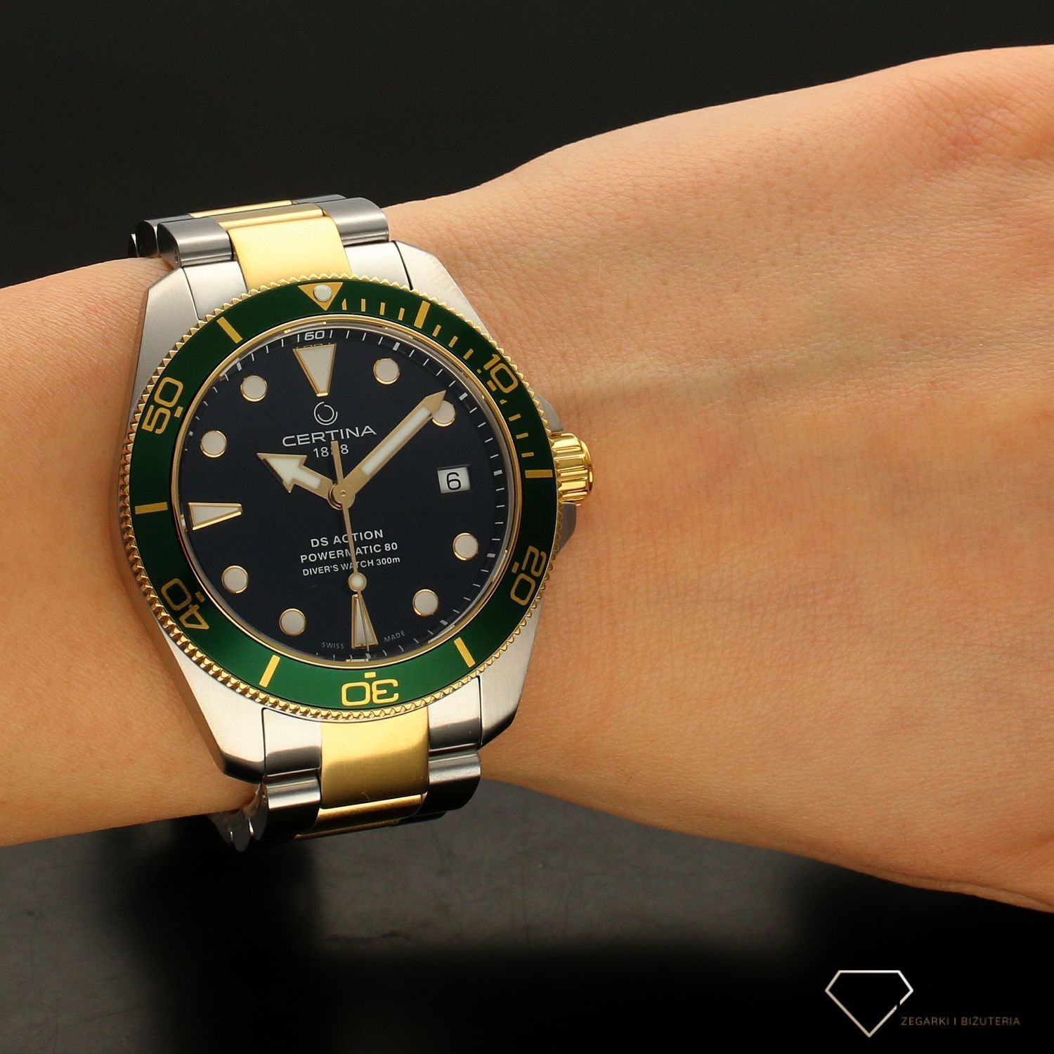 Zegarek męski Certina DS Action na złoto-srebrnej bransolecie Powermatic 80.jpg