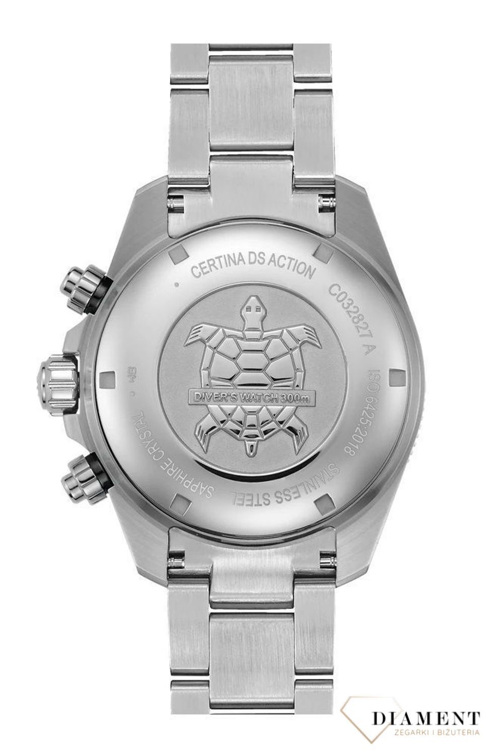 Zegarek męski Certina DS Action Diver Chrono Automatic C032.827.11.051.00. Zegarek ze szczelnością 300m do nurkowania. Szwajcarski zegarek Certina do nurkowania dla mężczyzny. Zegarek Certina na bransolecie..jpg