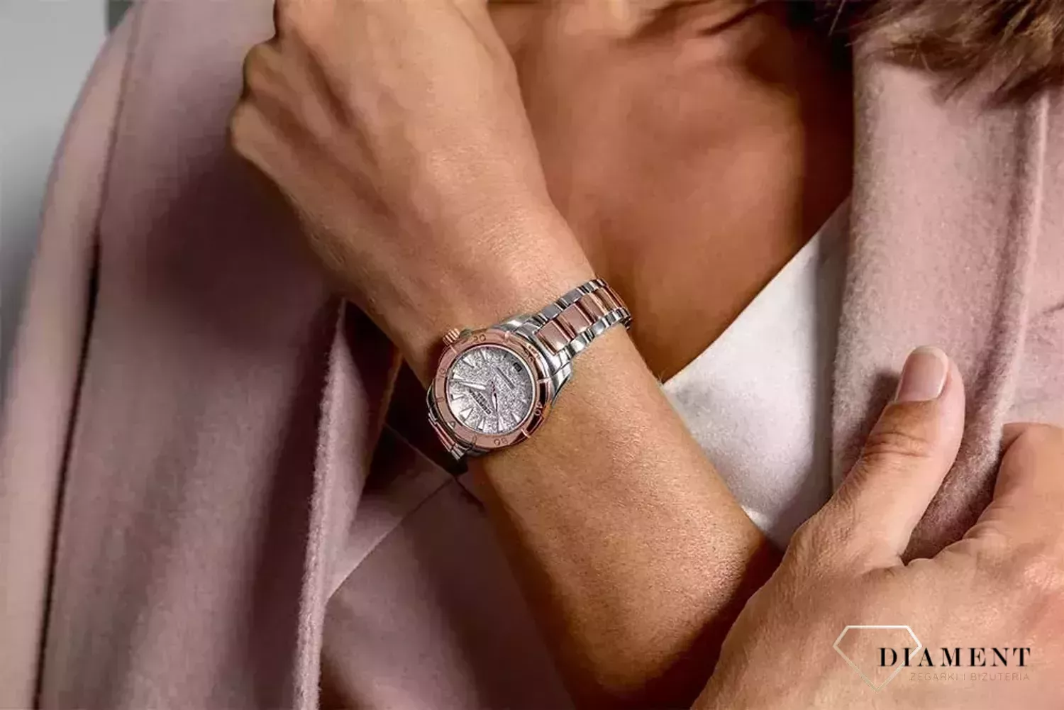 Zegarek damski na bransolecie C032.951.22.031.00 w połączeniu koloru srebrnego i różowego złota (1).jpg