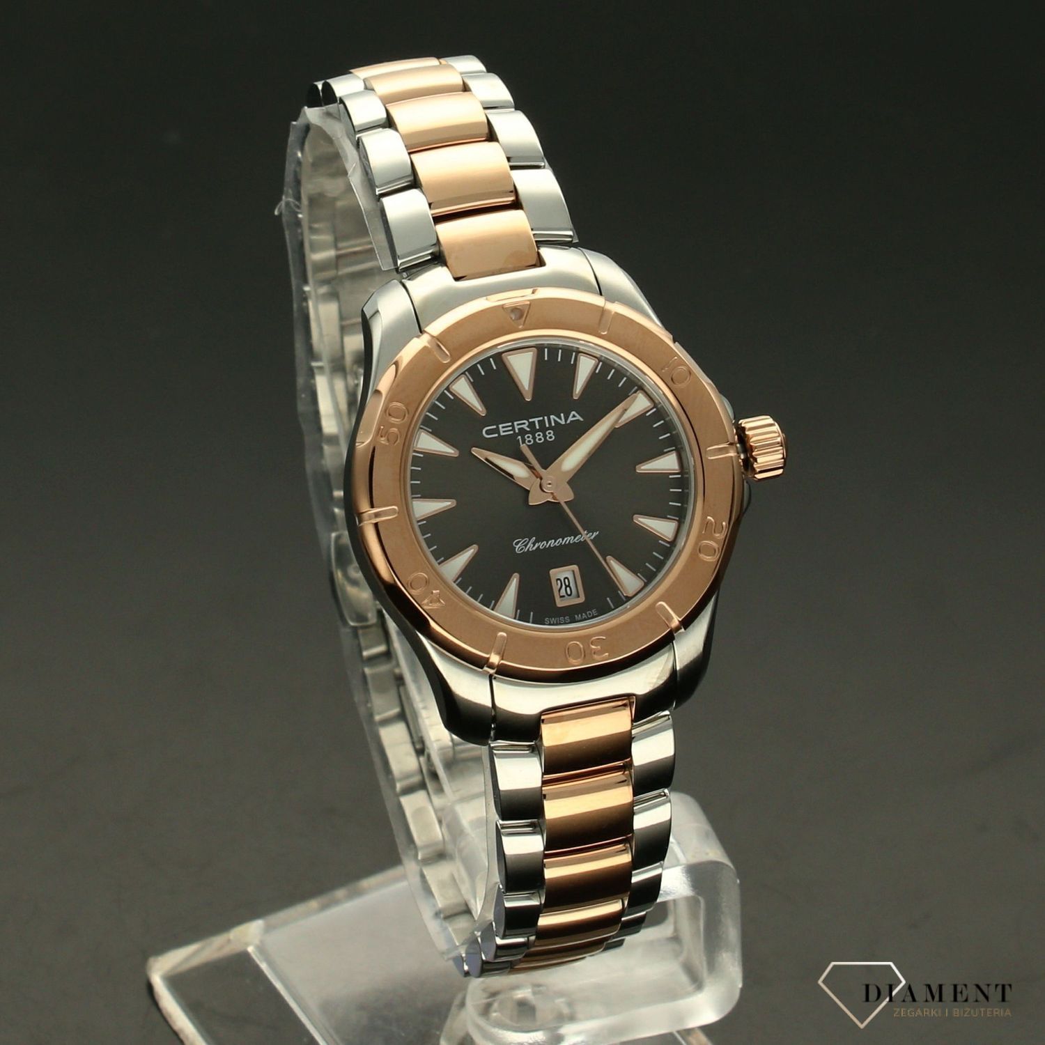 Zegarek damski na bransolecie z różowym złotem Action 'Ciemna perła' C032.951.22.081.00.jpg