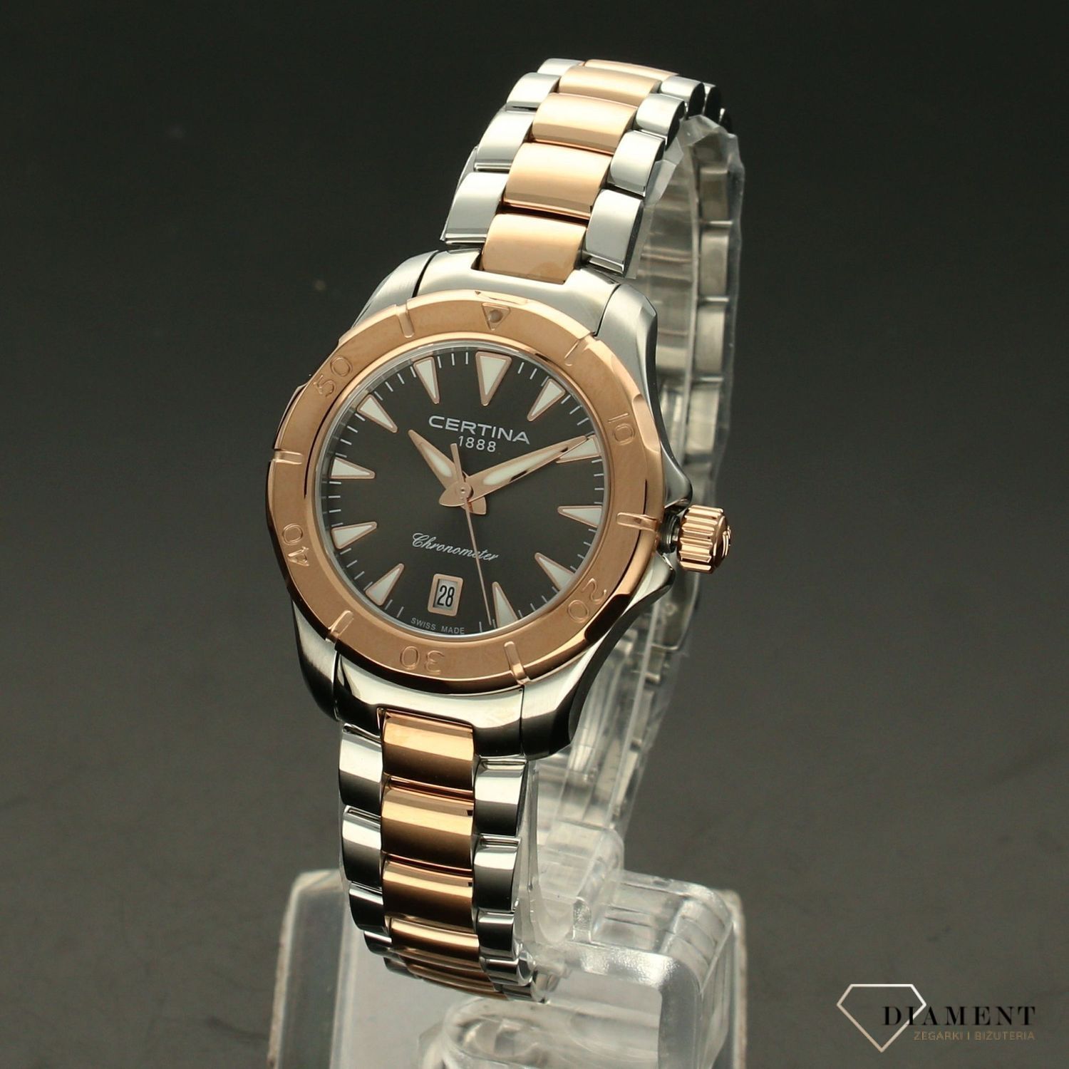 Zegarek damski na bransolecie z różowym złotem Action 'Ciemna perła' C032.951.22.081.00.jpg