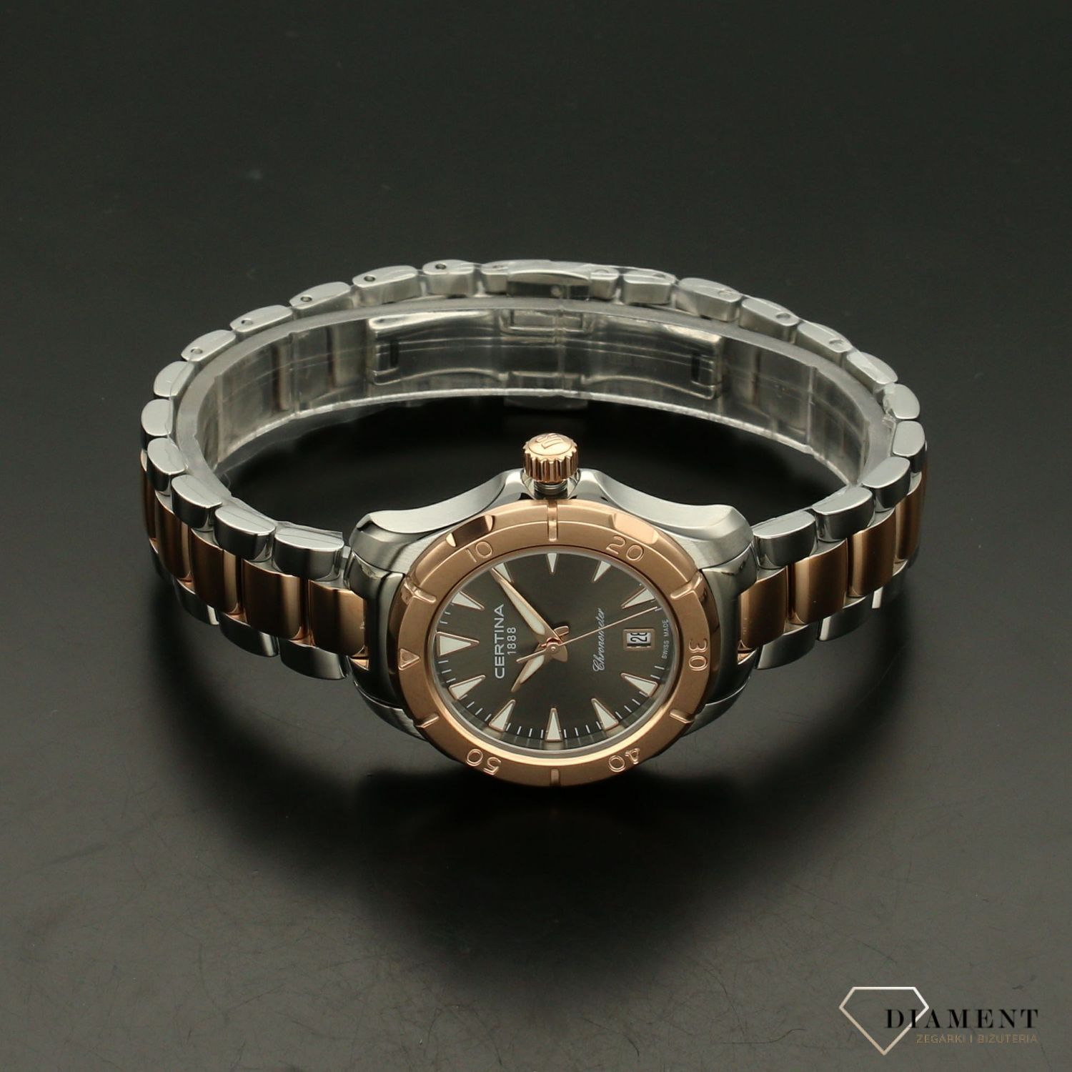 Zegarek damski na bransolecie z różowym złotem Action 'Ciemna perła' C032.951.22.081.00.jpg