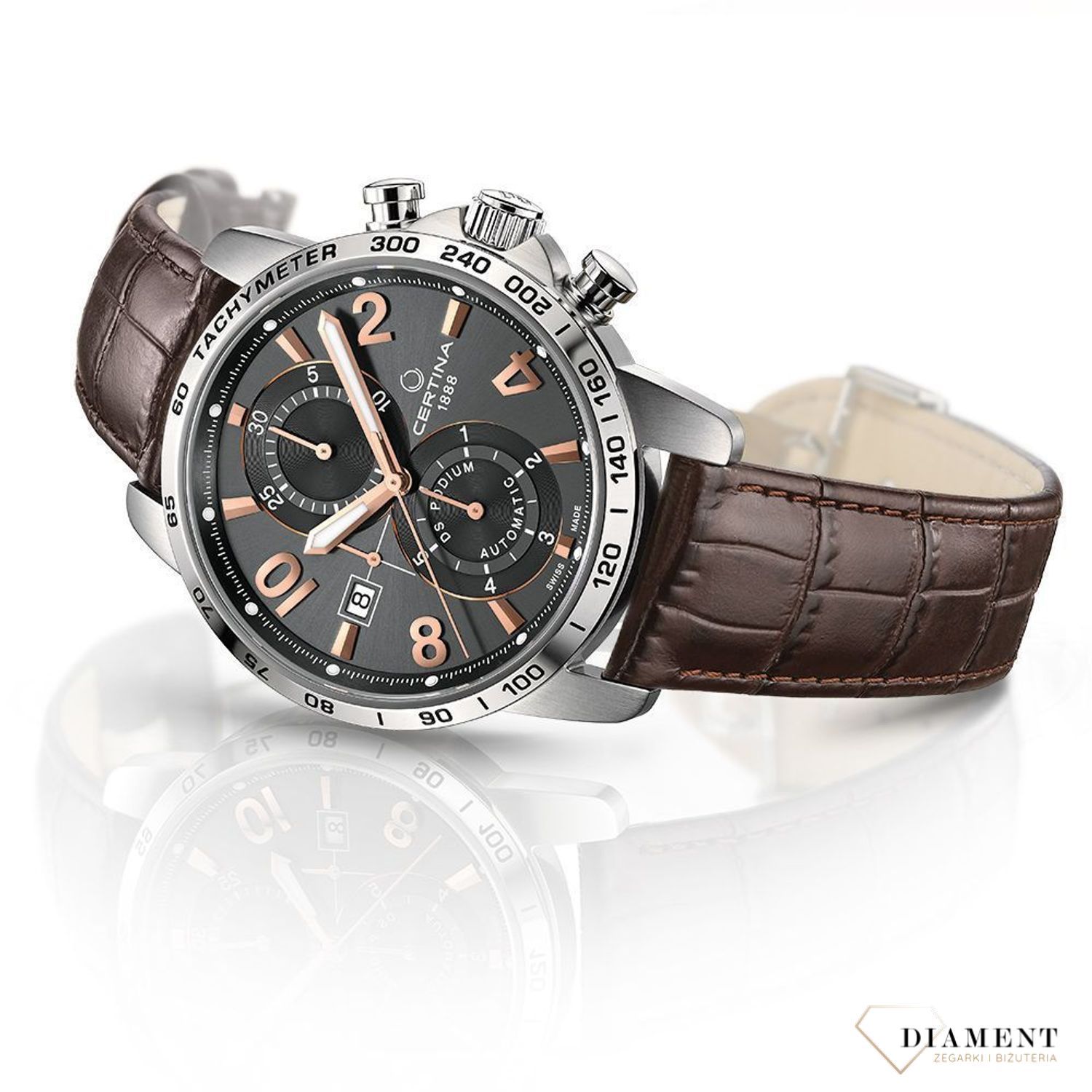 Zegarek męski Certina DS Podnium  C034.427.16.087.01  Automatic na brązowym pasku z zapięciem motylkowym (4).jpg