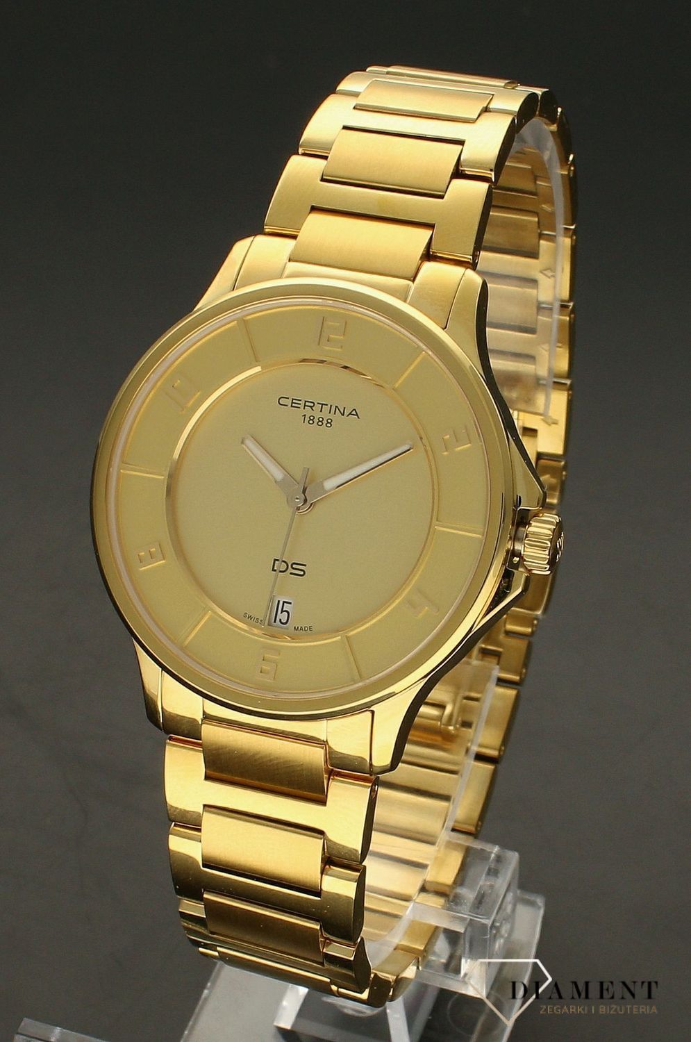Zegarek damski w złotym kolorze Certina DS-6 Lady Chronometer C039.251.33.367.00. Zegarek Certina DS-6 Lady to uosobienie kobiecości. Koperta w zegarku Certina DS-6 Lady ma średnicę 35 mm i doskonale leży na nadgarstku. Zegarek damski Certina (1).jpg