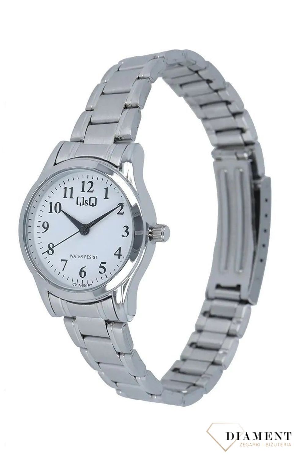 Zegarek damski QQ na bransolecie z cyframi C03A-001P. Zegarki damskie wyraźne. Zegarek dla starszej osoby. Klasyczny tani zegarek na bransolecie. Pomysł na prezent dla starszej osoby. Zegarek dla seniora..jpg