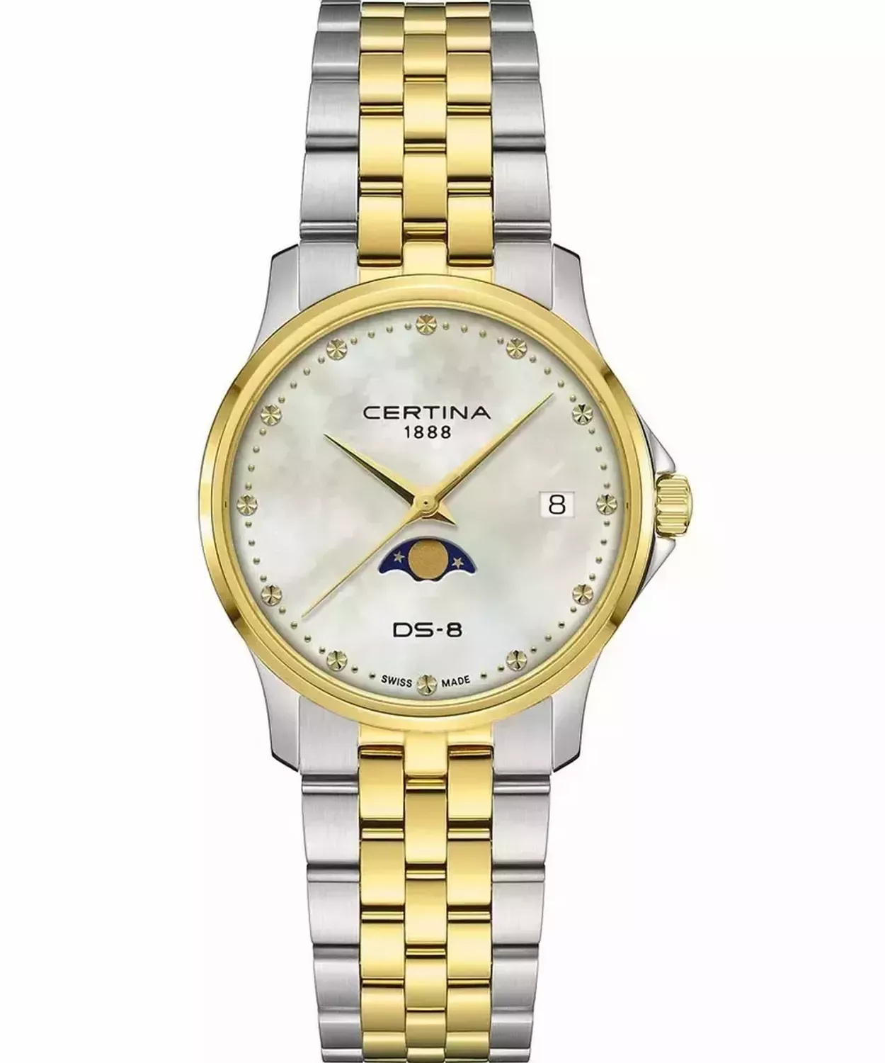 Certina DS-8 Moon Phase Lady C045.223.22.111.00 – damski zegarek z fazami księżyca, stalowa bransoleta.webp