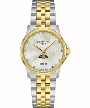 Certina DS-8 Moon Phase Lady C045.223.22.111.00 – damski zegarek z fazami księżyca, stalowa bransoleta.webp