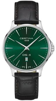 Zegarek męski Certina C045.410.16.091.00 ze szwajcarskim mechanizmem kwarcowym, zieloną tarczą, szkłem szafirowym, skórzanym paskiem i funkcją daty. Wodoszczelność i elegancja w jednym.1.jpg