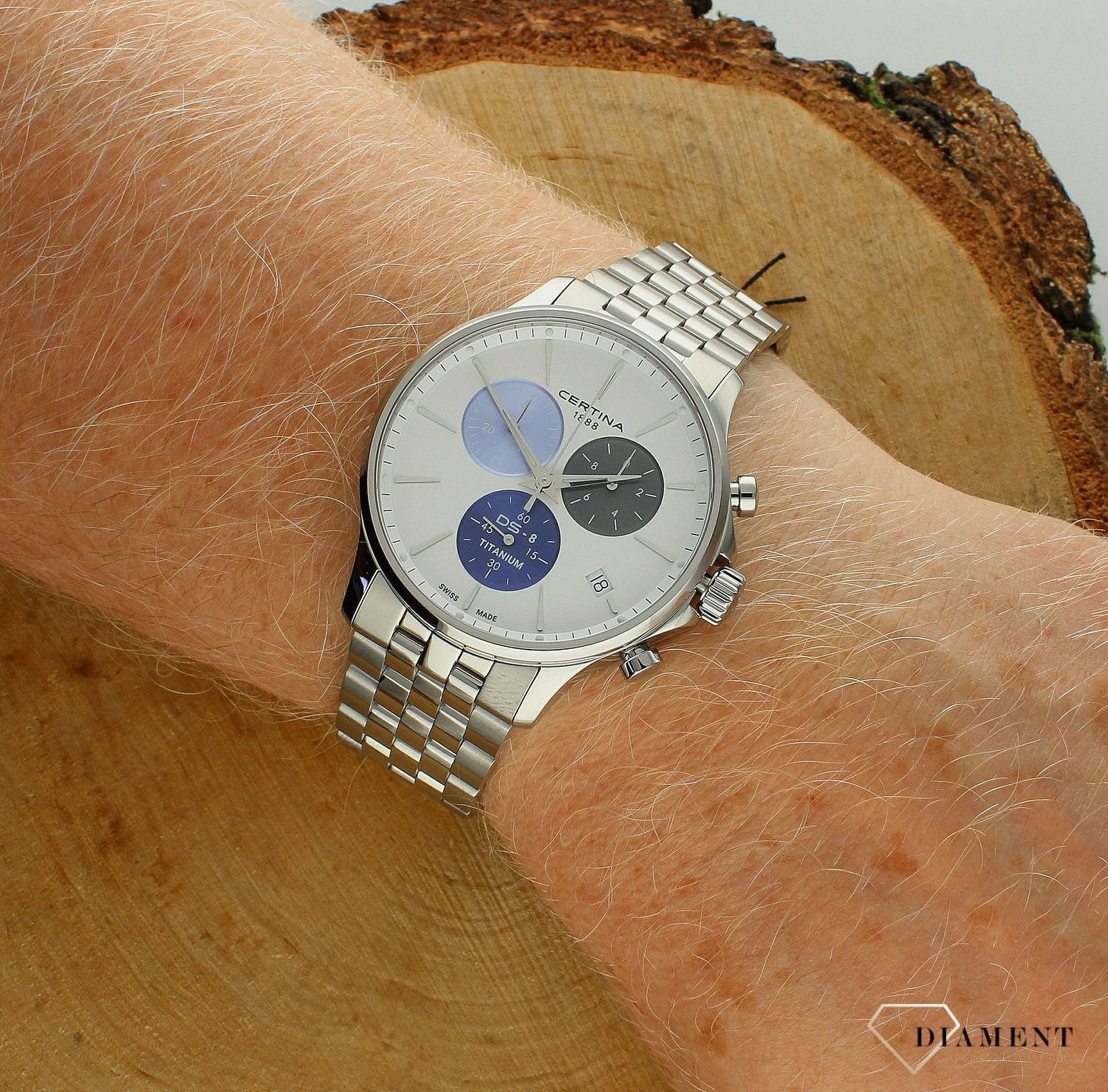 Zegarek męski Certina DS-8 Chrono C045.417.44.011.00. Zegarek męski Certina. Zegarek męski na bransolecie. Męski zegarek szwajcarski Certina. Zegarek klasyczny na bransolecie Certina. Zegar tytanowy Certina (4).jpg