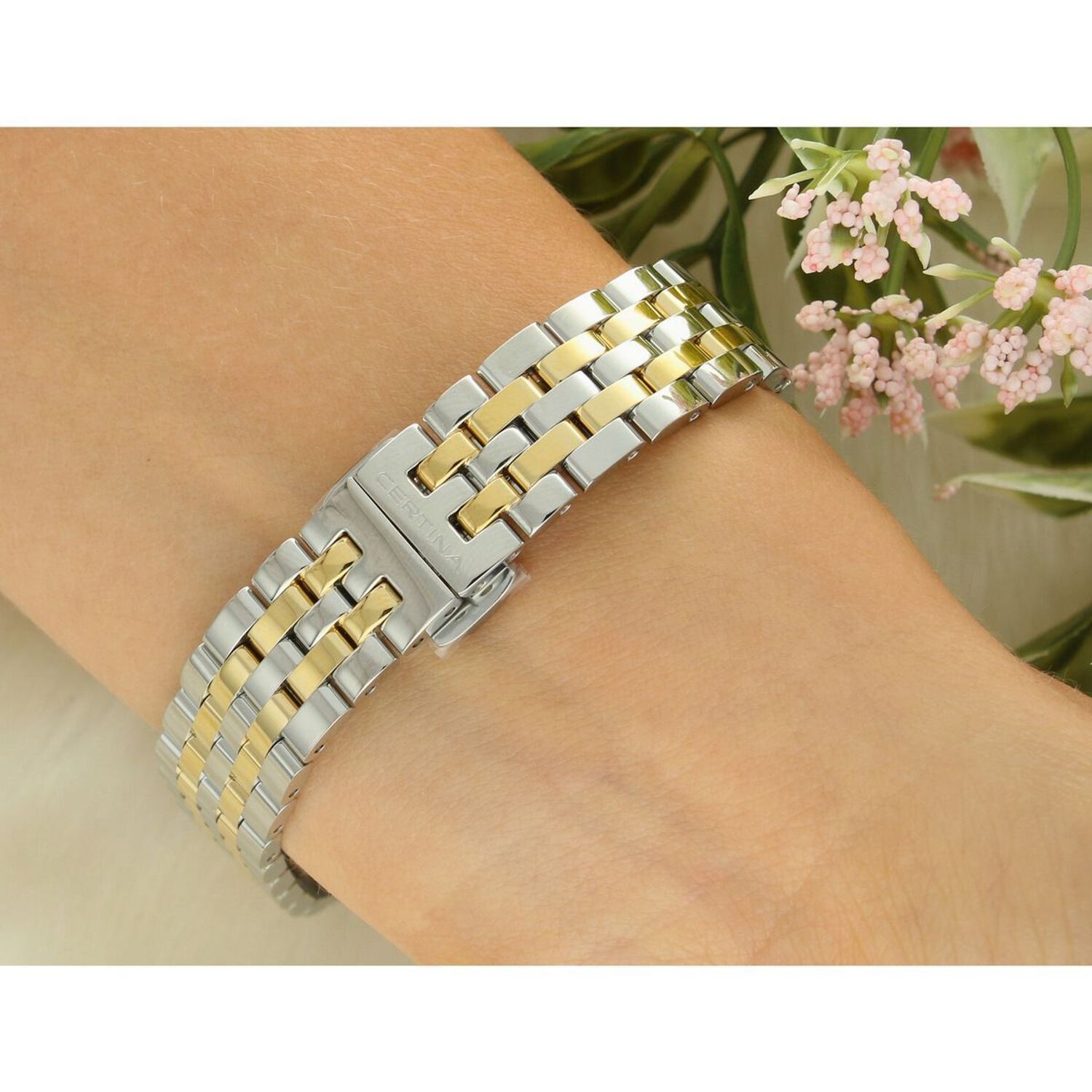 Luksusowy damski zegarek Certina DS-2 Lady Diamonds Swiss Made z diamentami, mechanizmem ETA Precidrive, złotą powłoką PVD i wodoszczelnością 100 m.1.jpg