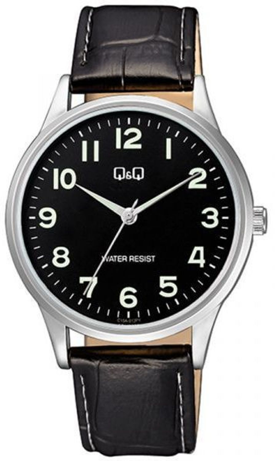 Zegarek męski QQ na czarnym pasku C10A-012P. Męski zegarek na pasku. Męski zegarek elegancki. Zegarek męski klasyczny na pasku. Męski zegarek na pasku QQ z czarną tarczą. Zegarek męski na prezent..jpg