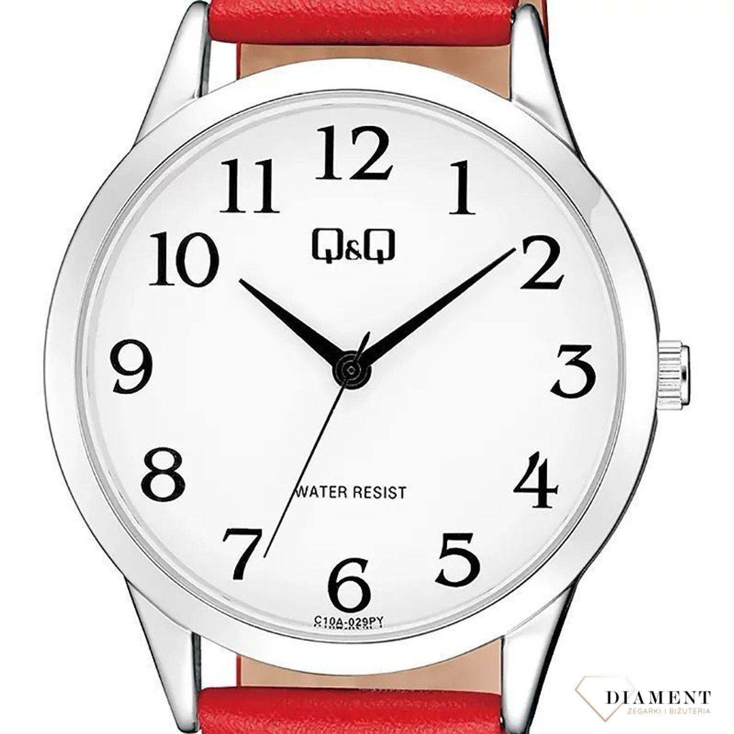Zegarek damski QQ na czerwonym pasku z cyframi wyraźny C10A-029P. Zegarki damskie wyraźne. Zegarek dla starszej osoby. Klasyczny tani zegarek na pasku. Pomysł na prezent dla starszej osoby. Zegarek dla seniora. 5.jpg