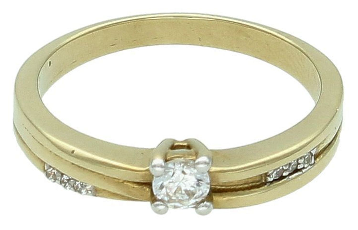 Złoty pierścionek na zaręczyny z cyrkonią C15008-333. Złoty pierścionek zaręczynowy z jedną cyrkonią w centralnej części ozdobiona koroną o klasycznej formie. Rami2.jpg