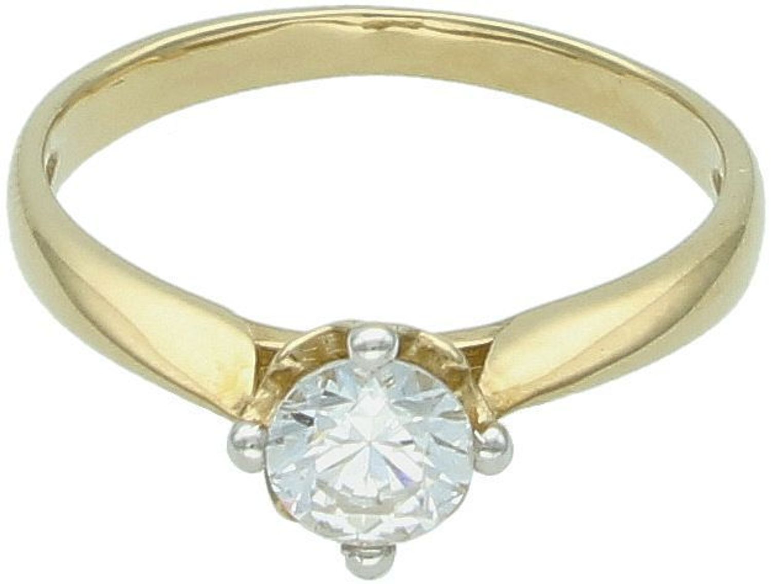 Złoty pierścionek damski próby 585 z cyrkonią, idealny na zaręczyny. Waga 2,26 g, szerokość elementu ozdobnego 6 mm, szerokość szyny 2 mm. Elegancka biżuteria na wyjątkowe chwile.1.jpg