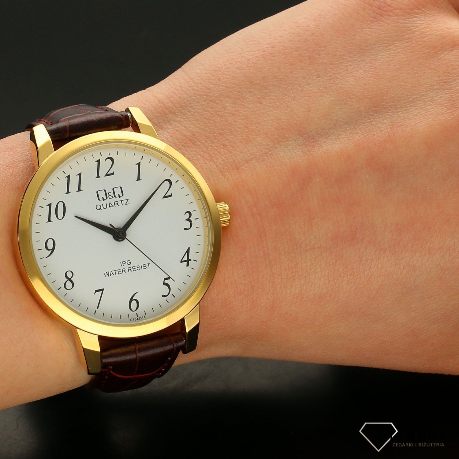 Zegarek męski klasyczny na skórzanym pasku  brązowym QQ C154-114.jpg