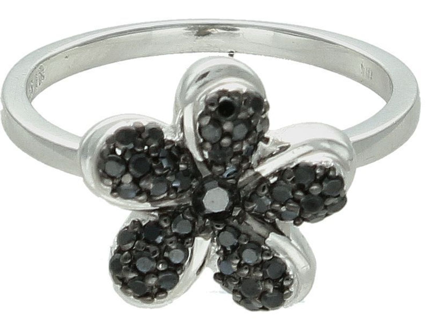 Pierścionek srebrny kwiatek z czarną cyrkonią próba 925, C16-HUI-IPCM229 Srebrny pierścionek wykonany z próby 925 z czarnym kwiatkiem będzie idealnym prezentem dla ukochanej kobiety..jpg