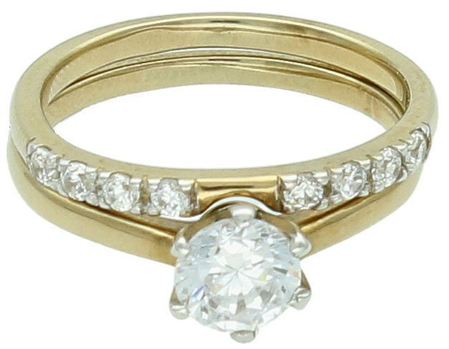 Zestaw złotych pierścionków klasyczny z cyrkonią oraz obrączka wysadzana cyrkoniami....jpg