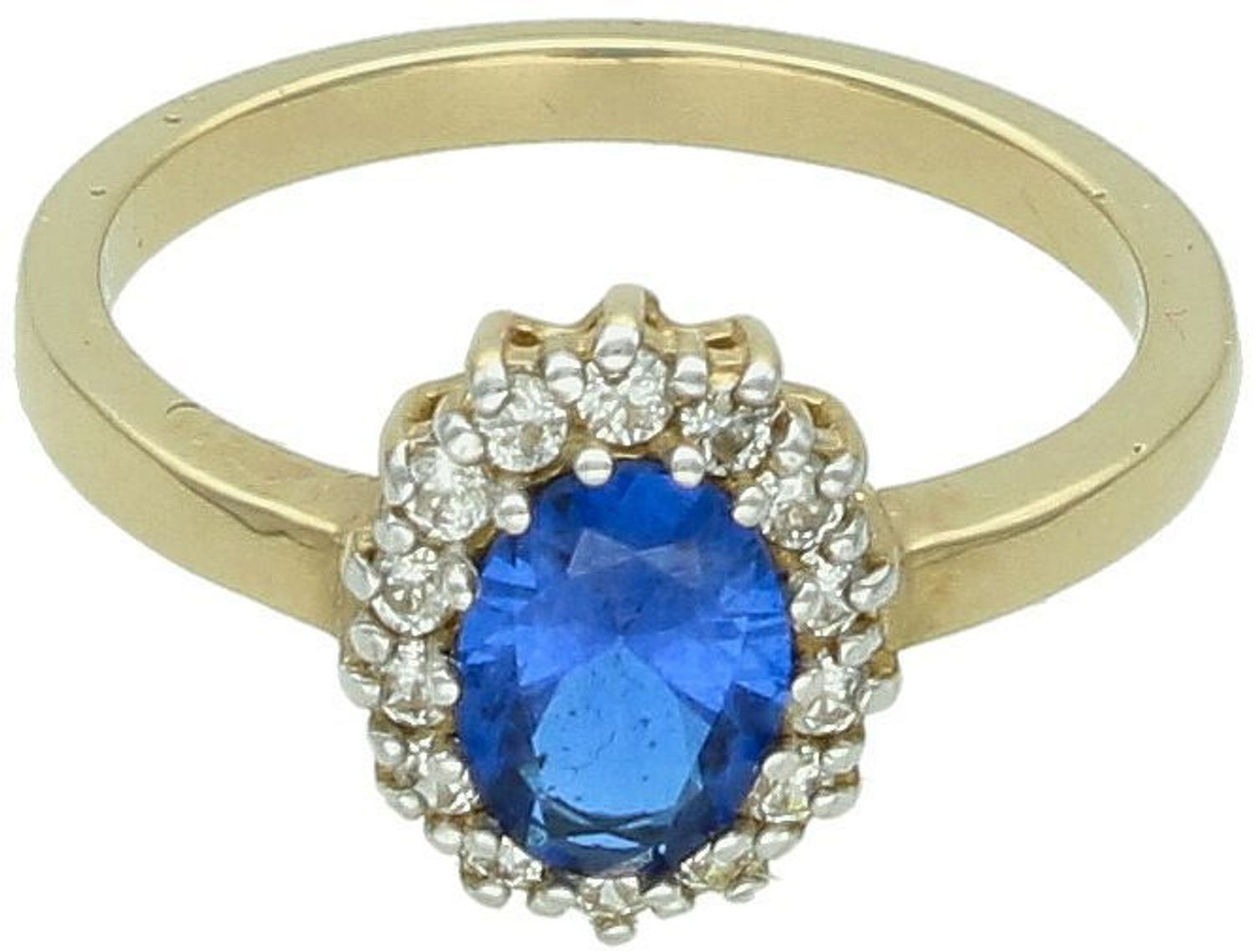 Pierścionek damski złoty próba 585,owalny z granatową i białą cyrkonią rozmiar 11 C16012 Pierścionek ma rozmiar 11, szerokość szyny wynosi 2 mm, a jego waga to 2,80 g, co sprawia, że jest 1.jpg