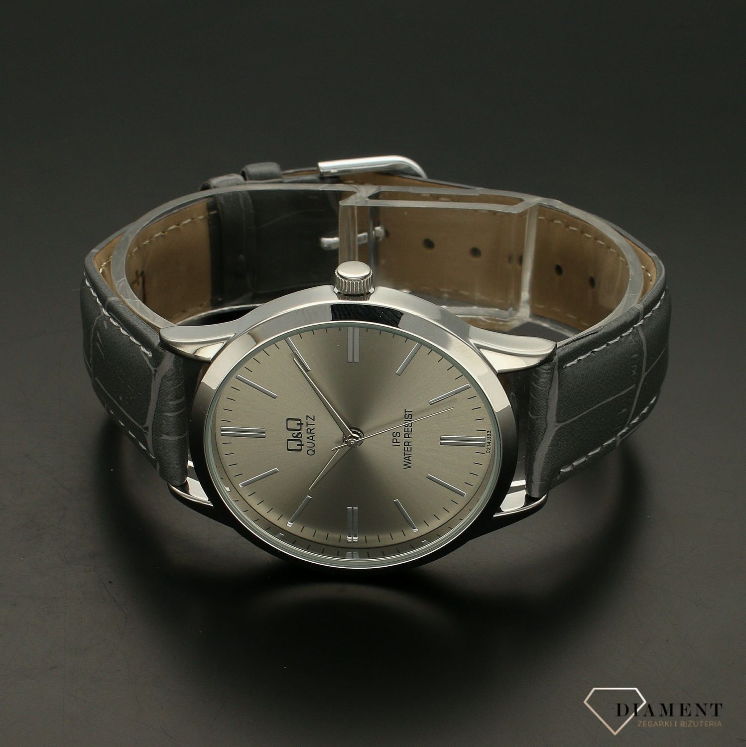 Zegarek męski na szarym pasku QQ C214-322. Zegarki męskie są dla mężczyzn praktycznym dodatkiem. Oprócz sprawdzenia czasu mężczyźni uwielbiają za pomocą zegarka sprawdzać swoją aktywność fizyczną..jpg