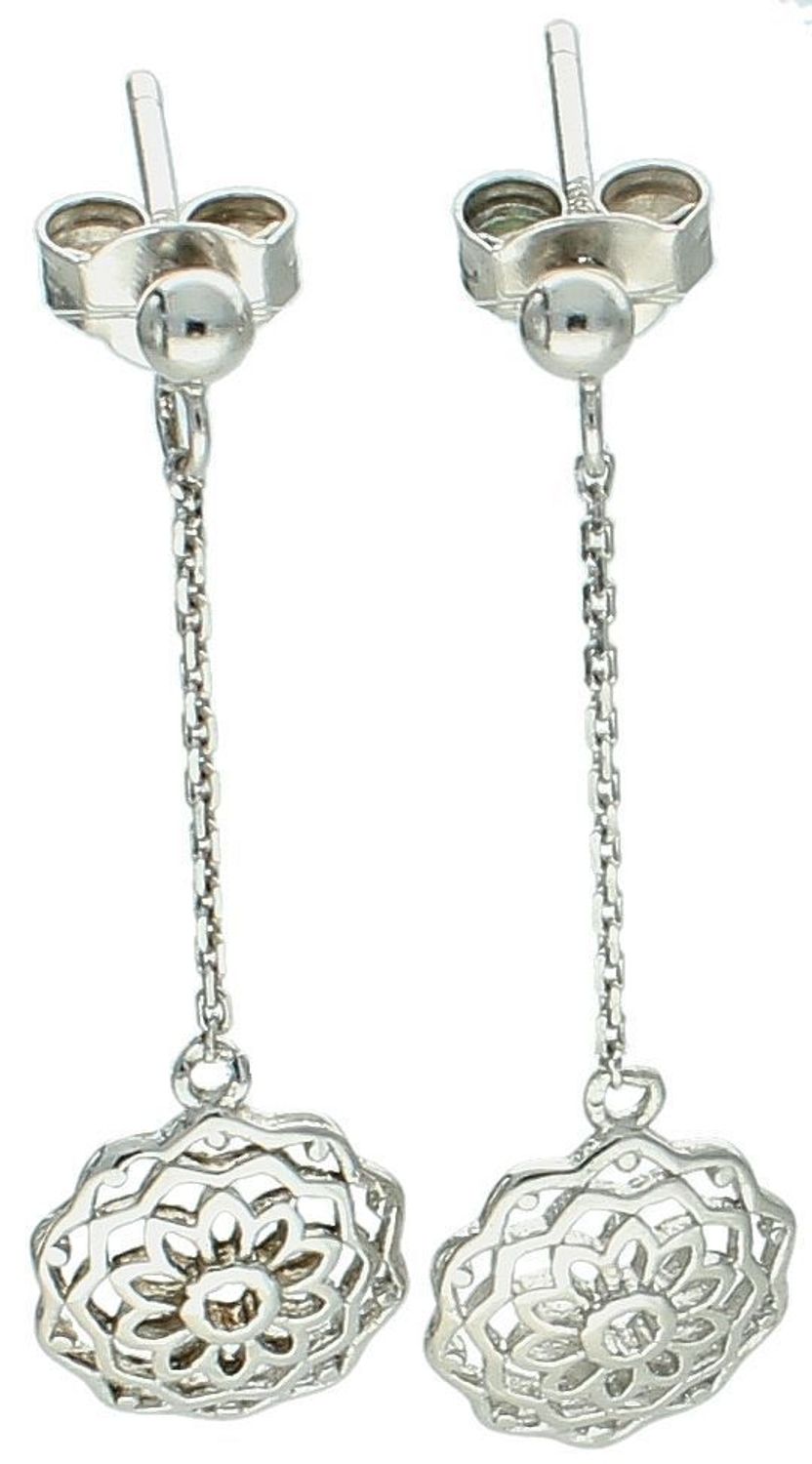 Lekkie kolczyki srebrne 925 z wiszącym łańcuszkiem i ażurowym kwiatkiem. Model C41-CHO-IKR0136 – kobiece, delikatne, z zapięciem na sztyft.1.jpg