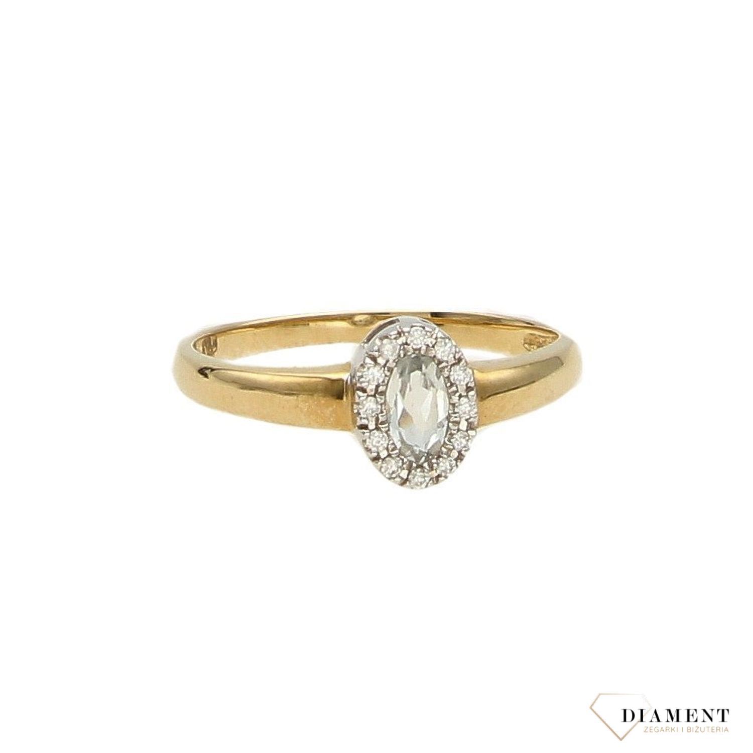 Pierścionek złoty DIAMENT 585 biały topaz, diamenty C52B96.jpg