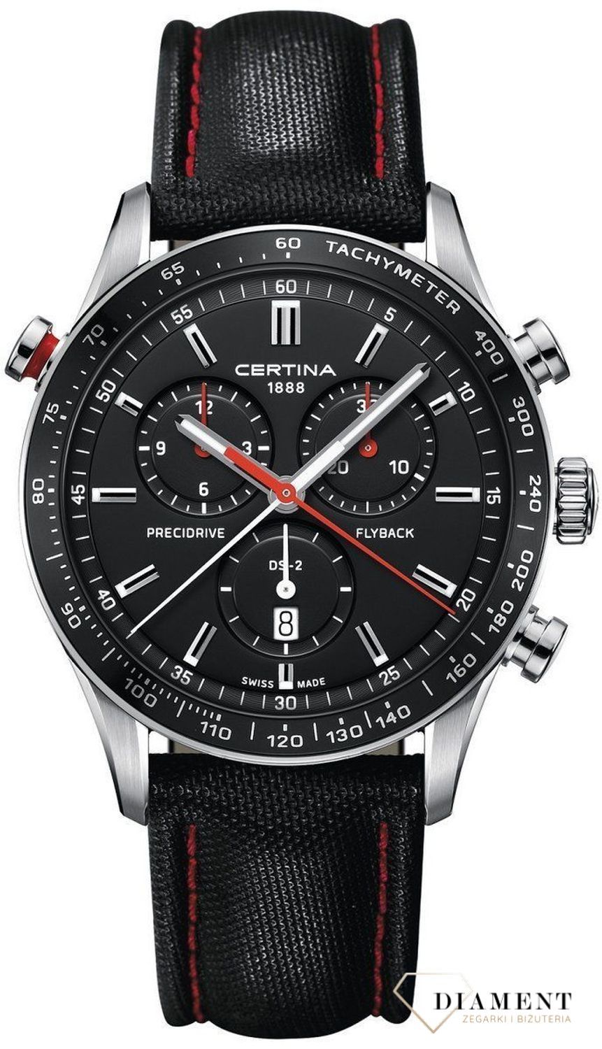 Pasek do zegarka Certina C610020328 czarny z czerwoną nicią.jpg
