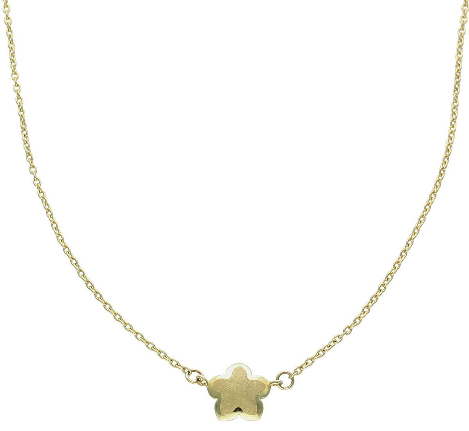 Naszyjnik złoty dla dziecka kwiatek matowy gwiazdka 333 CA10984. Naszyjnik damski wykonany z żółtego złota o subtelnym wzorze. Damska złota biżuteria o formie delikatnej celebrytki łączącej 1.jpg
