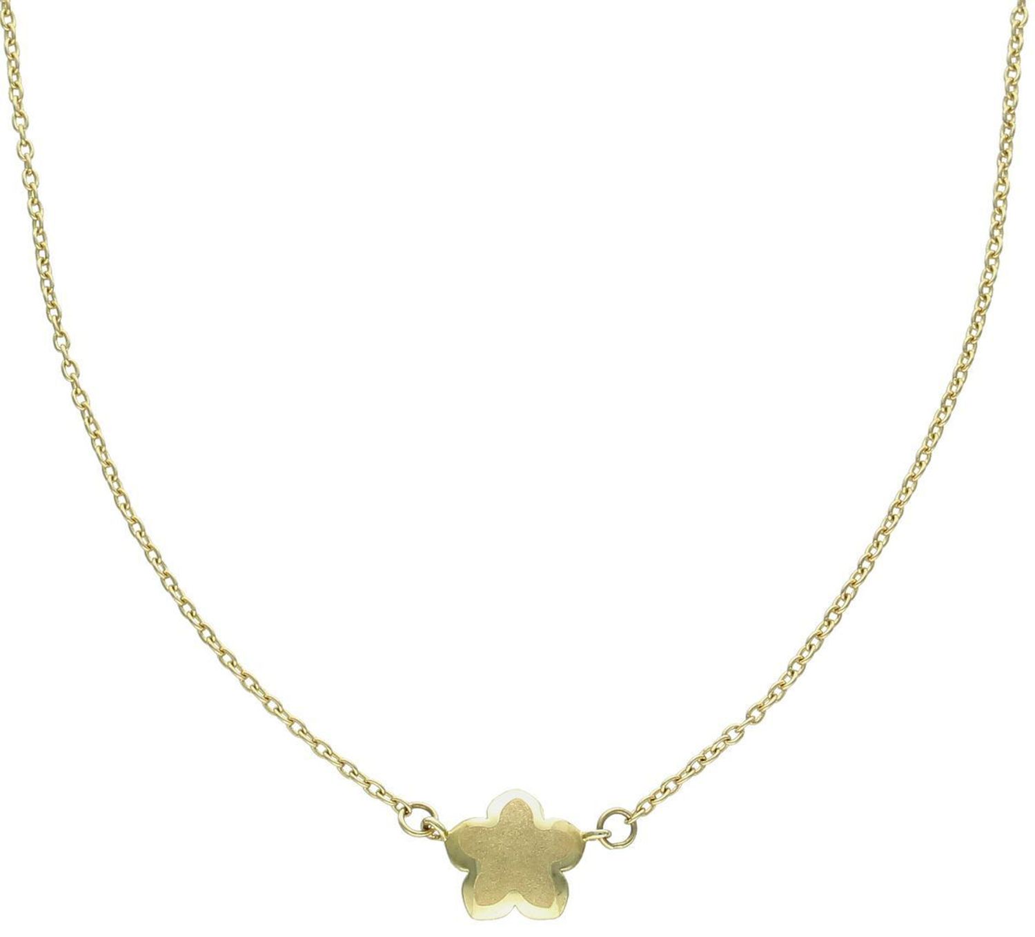 Naszyjnik złoty dla dziecka kwiatek matowy gwiazdka 333 CA10984. Naszyjnik damski wykonany z żółtego złota o subtelnym wzorze. Damska złota biżuteria o formie delikatnej celebrytki łączącej 1.jpg