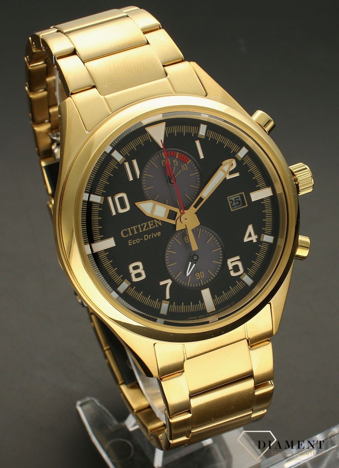 Zegarek męski Citizen Eco-Drive Sports CA7022-87E. Męski zegarek sportowy Citizen. Męski zegarek na złotej bransolecie. Zegarek męski Citizen Eco Drive. Zegarek męski z wodoszczelnością 10BAR. Zegarek męski na bransolecie z chronografem na prez.jpg