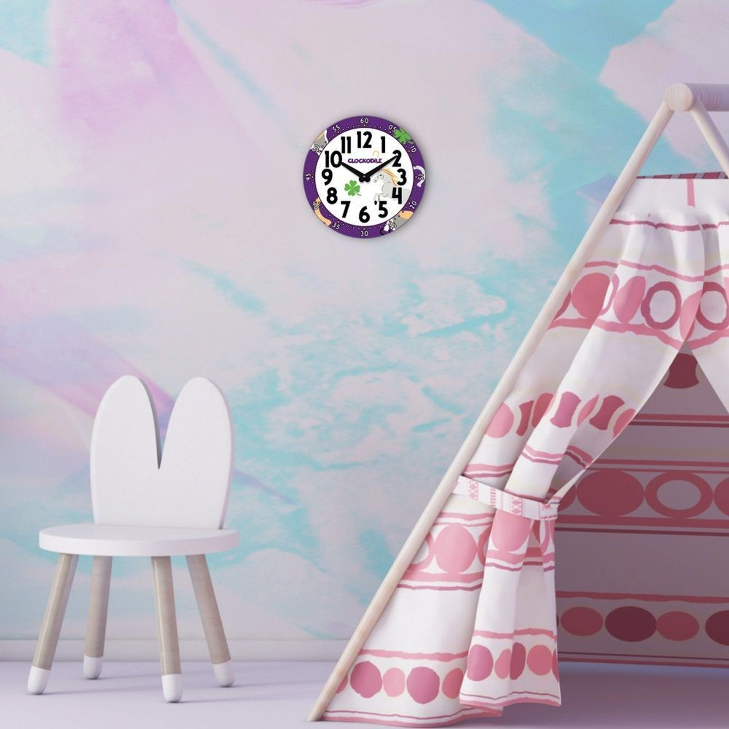 Zegar dziecięcy LAVVU na ścianę fioletowy z koniem CCT0030 (2).jpg