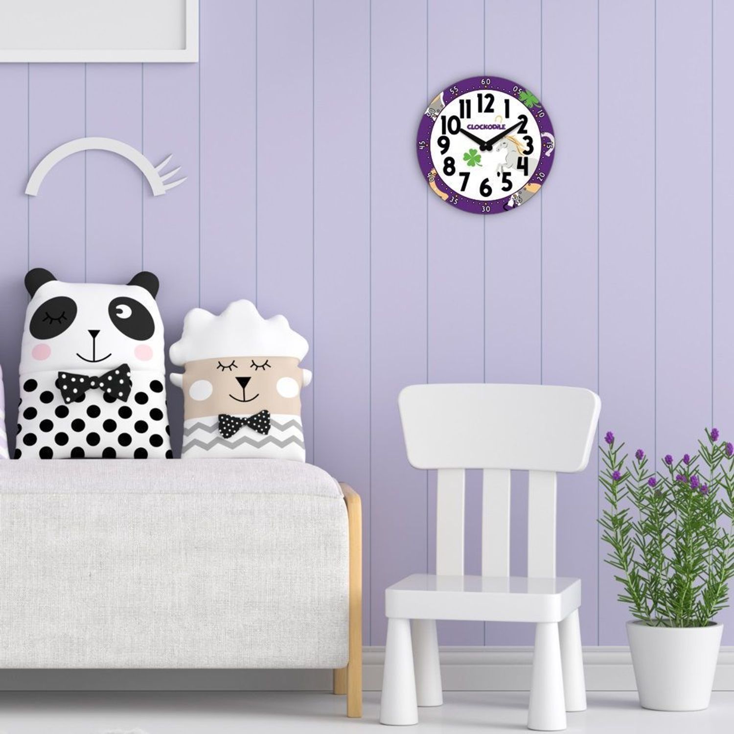 Zegar dziecięcy LAVVU na ścianę fioletowy z koniem CCT0030 (2).jpg