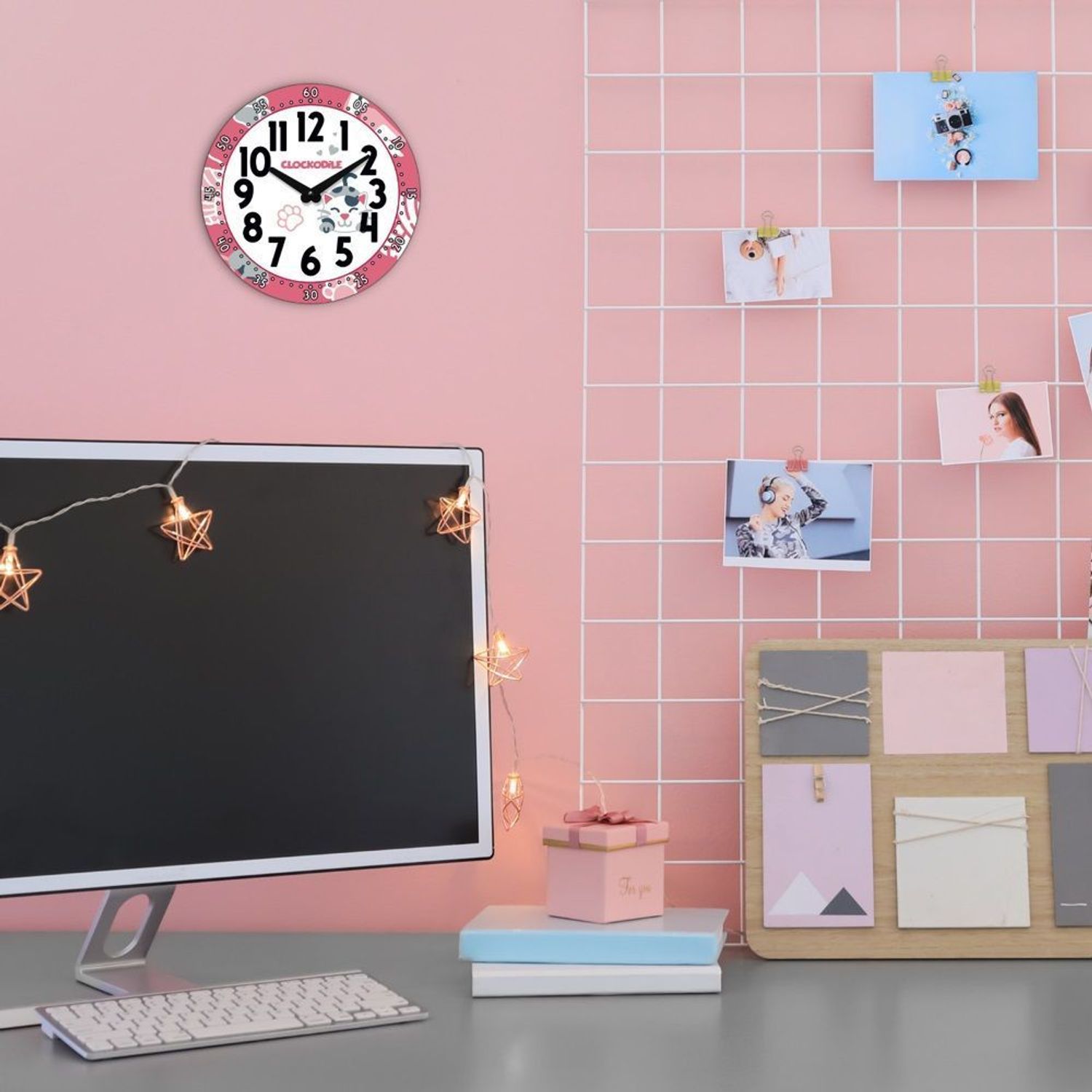 Zegar dziecięcy LAVVU na ścianę różowy Kotek CCT0034s (2).jpg