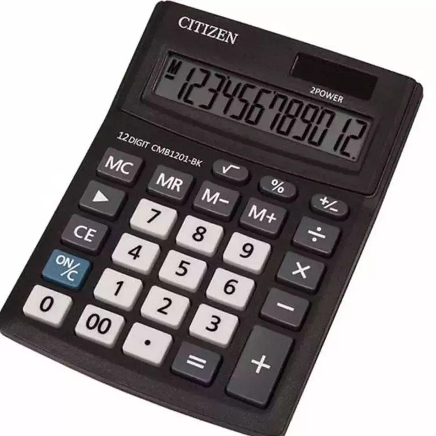 Citizen CDB1201 Business Line to czarny kalkulator biurowy 12-cyfrowy z podwójną pamięcią, podwójnym zasilaniem (bateria + solar), funkcją automatycznego wyłączenia i 1.webp