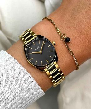 Zestaw Cluse Féroce Petite CG11701 – złoty zegarek damski z czarną tarczą i pozłacaną bransoletką moda.jpg