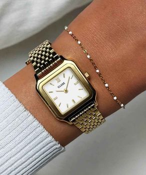 Zestaw prezentowy Cluse Gracieuse CG11804 – zegarek damski + pozłacana bransoletka z białą emalią fashion.jpg