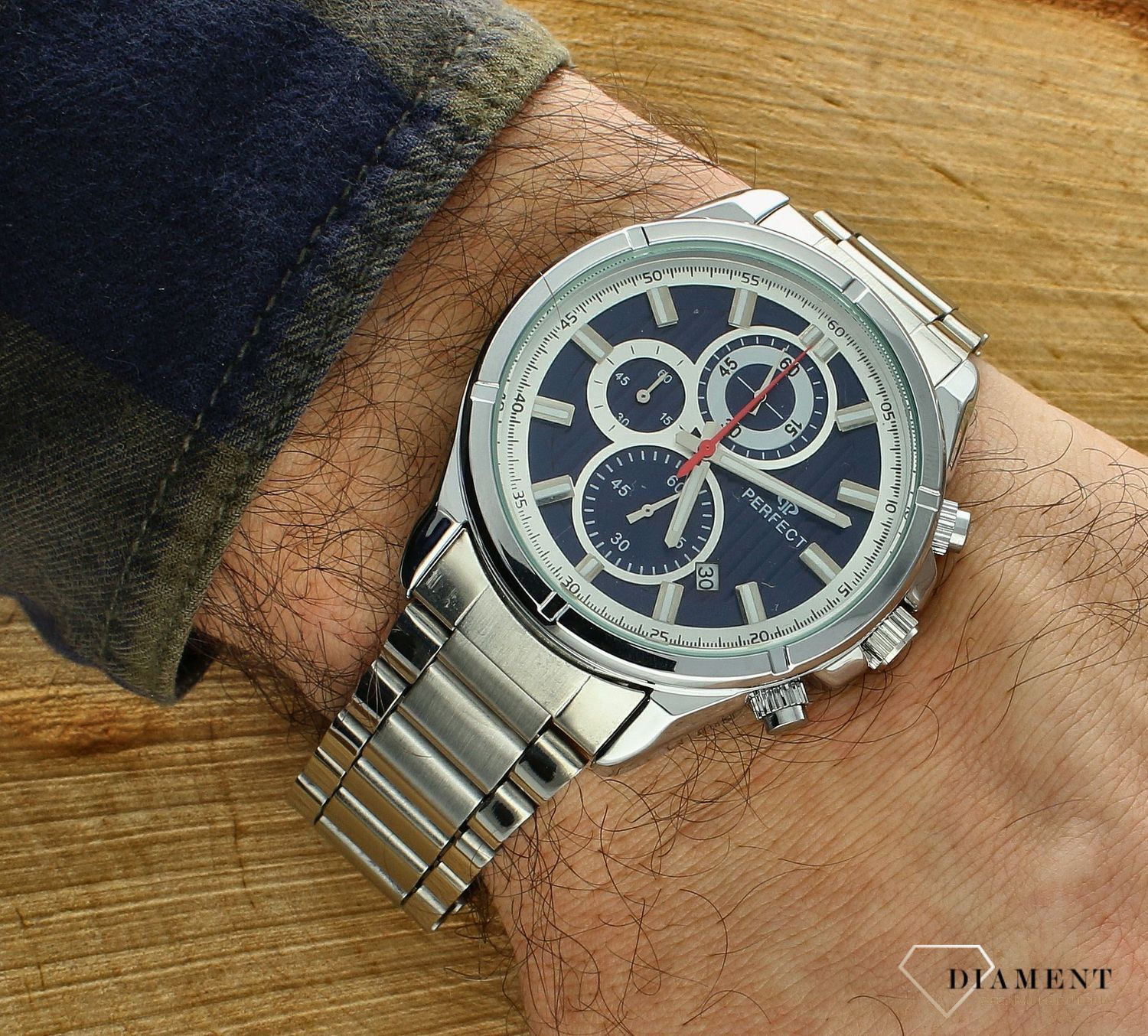 Męski zegarek Perfect CH03M-03 chronograph granatowa tarcza. Zegarek męski Perfect. Męski zegarek na bransolecie. Męski tani zegarek Perfect. Zegarek męski z chronografem. Męski zegarek na bransolecie na prezent (1).jpg