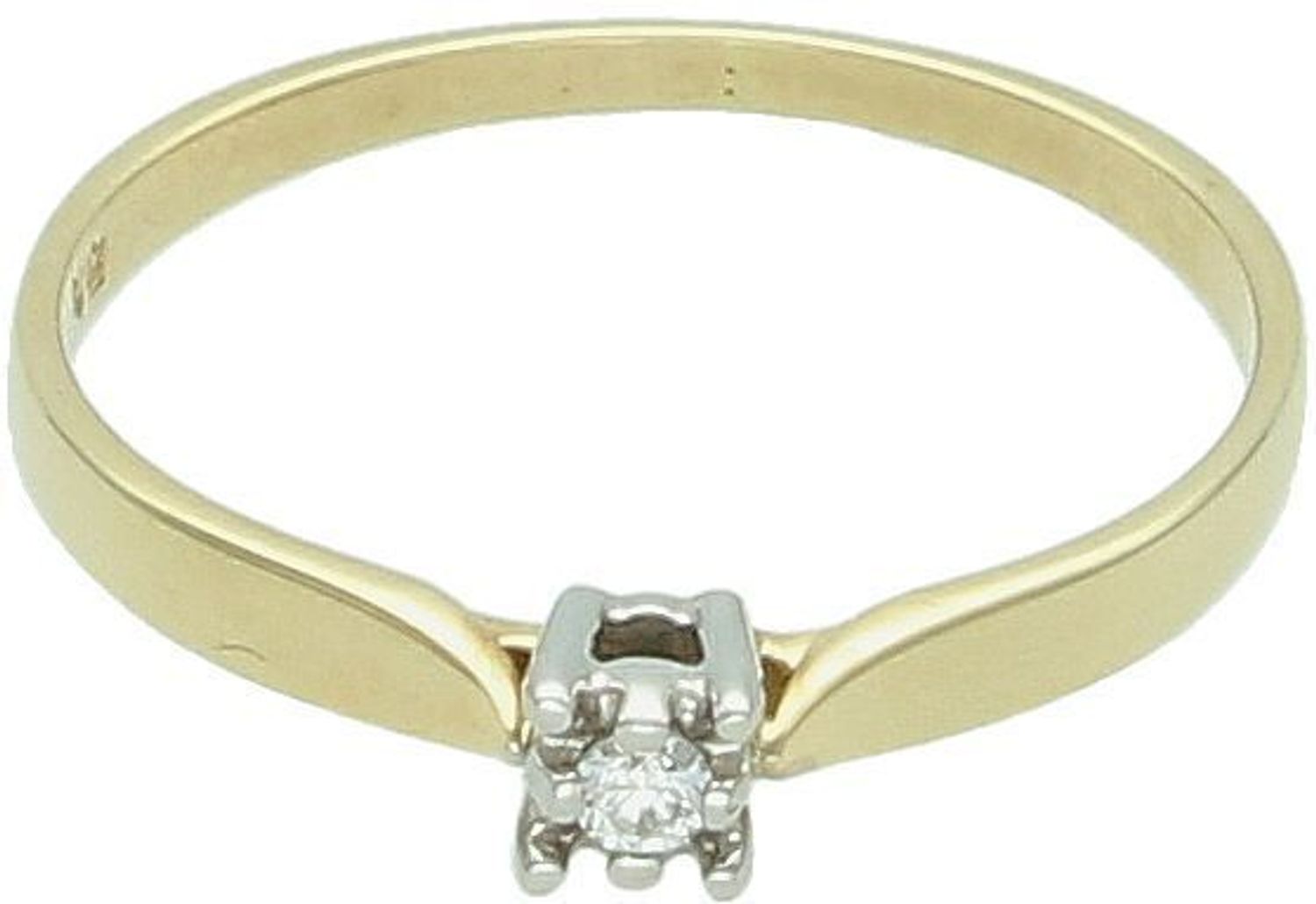 Złoty pierścionek z brylantem 0,03 ct, próba 585, rozmiar 13. Klasyczny, elegancki, z certyfikatem autentyczności. Idealny prezent dla wyjątkowej kobiety1.jpg