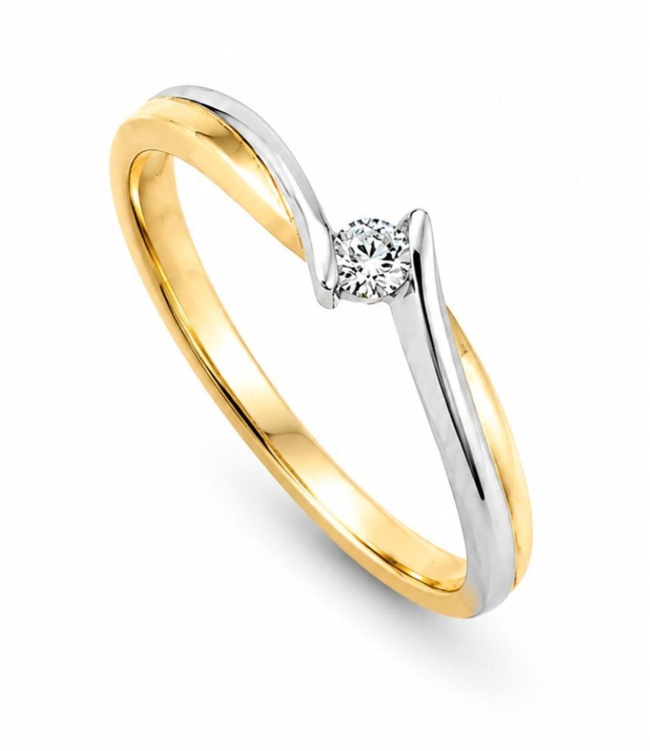 Złoty pierścionek zaręczynowy z diamentem – białe i żółte złoto 14K, 0,04 ct  Model CH48610Yas.jpg