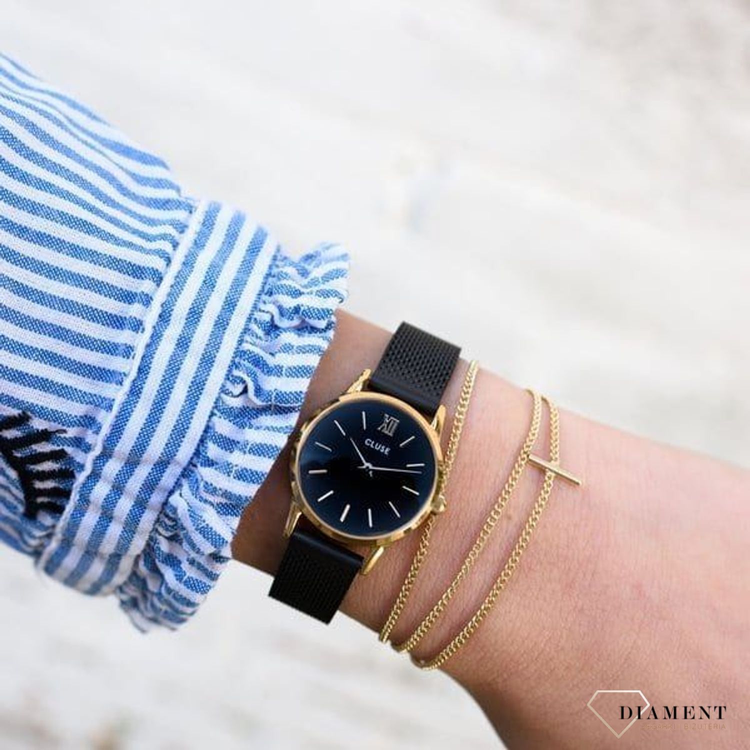 Damski zegarek CLUSE La Vedette Mesh Gold BlackBlack CL50023 (4).jpg