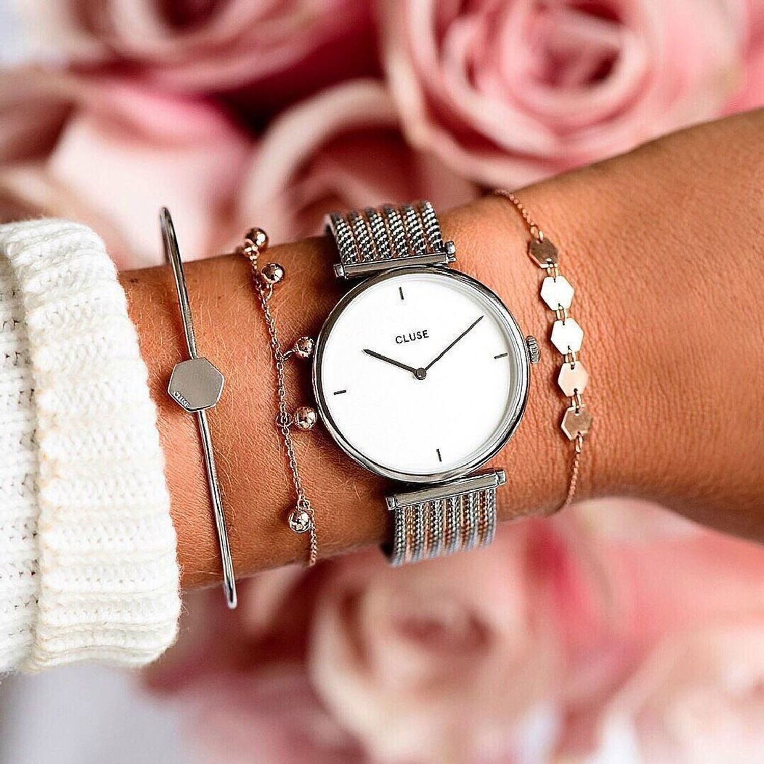 Bransoletka stalowa Cluse Essentielle różowe złoto Hexagons CLJ10007.  Modna bransoletka różowe złoto idealnym prezentem dla ukochanej kobiety. Modowa biżuteria stalowa. Biżuteria Cluse.6.jpg